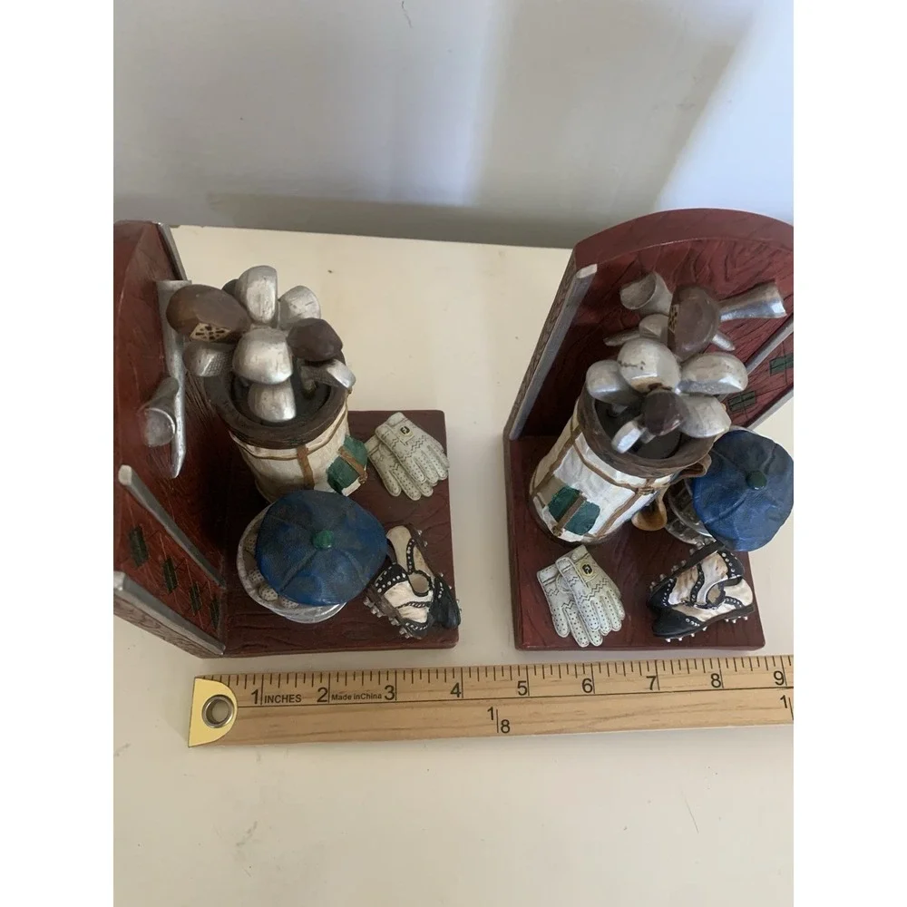 Highland Ridge Golf Bookends Resin Golfer Bag Clubs Shoes Man Cave Office Decor